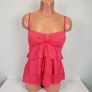 NWT Kenneth Cole Tiered Tankini Pink/Black Size M